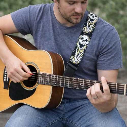 MOCKING BIRD Acoustic Guitar Bag Foam Padded Guitar Cover for 38, 39, 40, 41 inch with Adjustable Guitar Strap Wall Mount Hanger and Guitar Picks for Acoustic Electric Bass Guitar case (Skull Belt) - Image 2