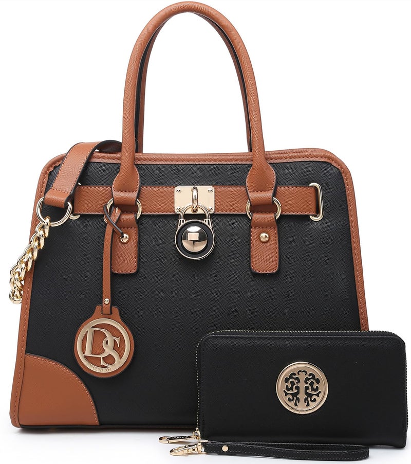 Dasein Women Handbags Top Handle Satchel Purse Shoulder Bag Hobo Bag Work Bag Set 2pcs (Black) - Image 1