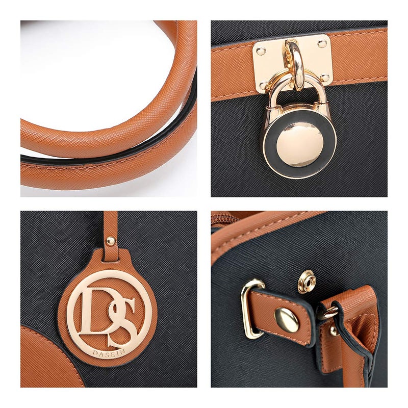 Dasein Women Handbags Top Handle Satchel Purse Shoulder Bag Hobo Bag Work Bag Set 2pcs (Black) - Image 3