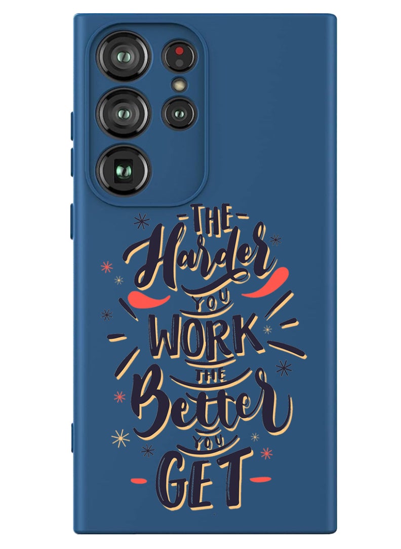 Theodor Protective Slim Fit Case Liquid Silicone Cover with Full Body Protection Anti-Scratch Shockproof Case For Samsung Galaxy S24 Ultra (Blue) - Harder you work Better you get  - Image 1