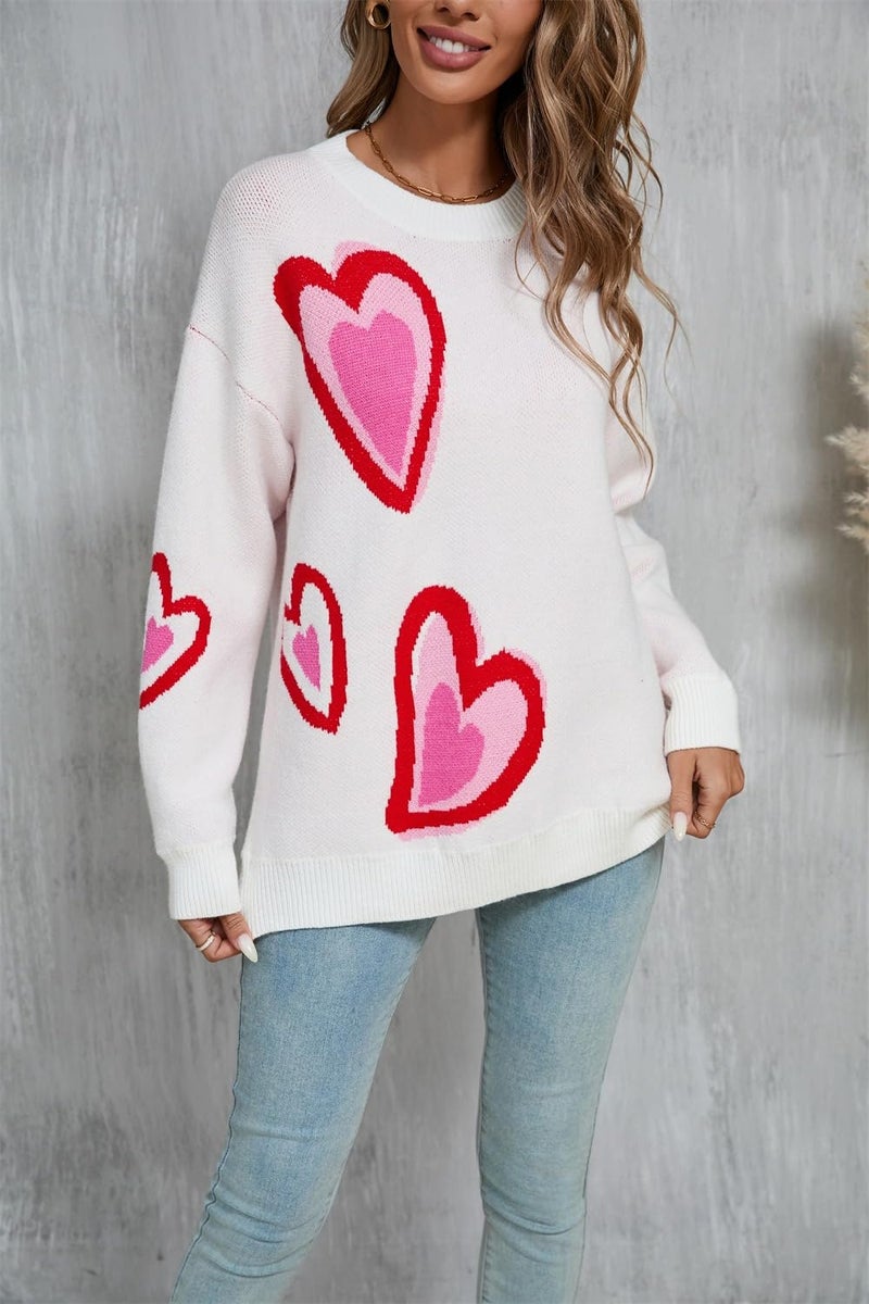 TYHOTULY Valentines Sweater for Women Oversized Heart Print Color Block Knitted Pullover Sweater Cute Love Graphic Tops 2026 (b Pink,Medium) - Image 2