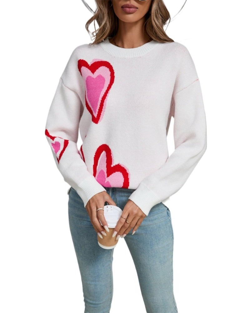 TYHOTULY Valentines Sweater for Women Oversized Heart Print Color Block Knitted Pullover Sweater Cute Love Graphic Tops 2026 (b Pink,Medium) - Image 1
