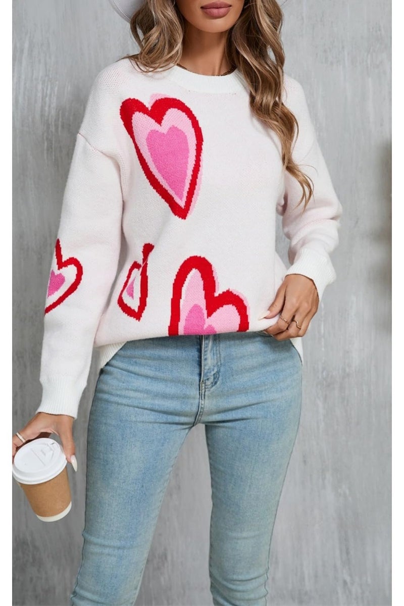 TYHOTULY Valentines Sweater for Women Oversized Heart Print Color Block Knitted Pullover Sweater Cute Love Graphic Tops 2026 (b Pink,Medium) - Image 3
