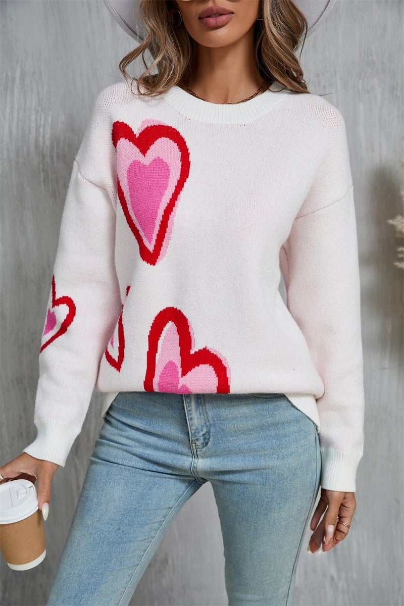 TYHOTULY Valentines Sweater for Women Oversized Heart Print Color Block Knitted Pullover Sweater Cute Love Graphic Tops 2026 (b Pink,Medium) - Image 4