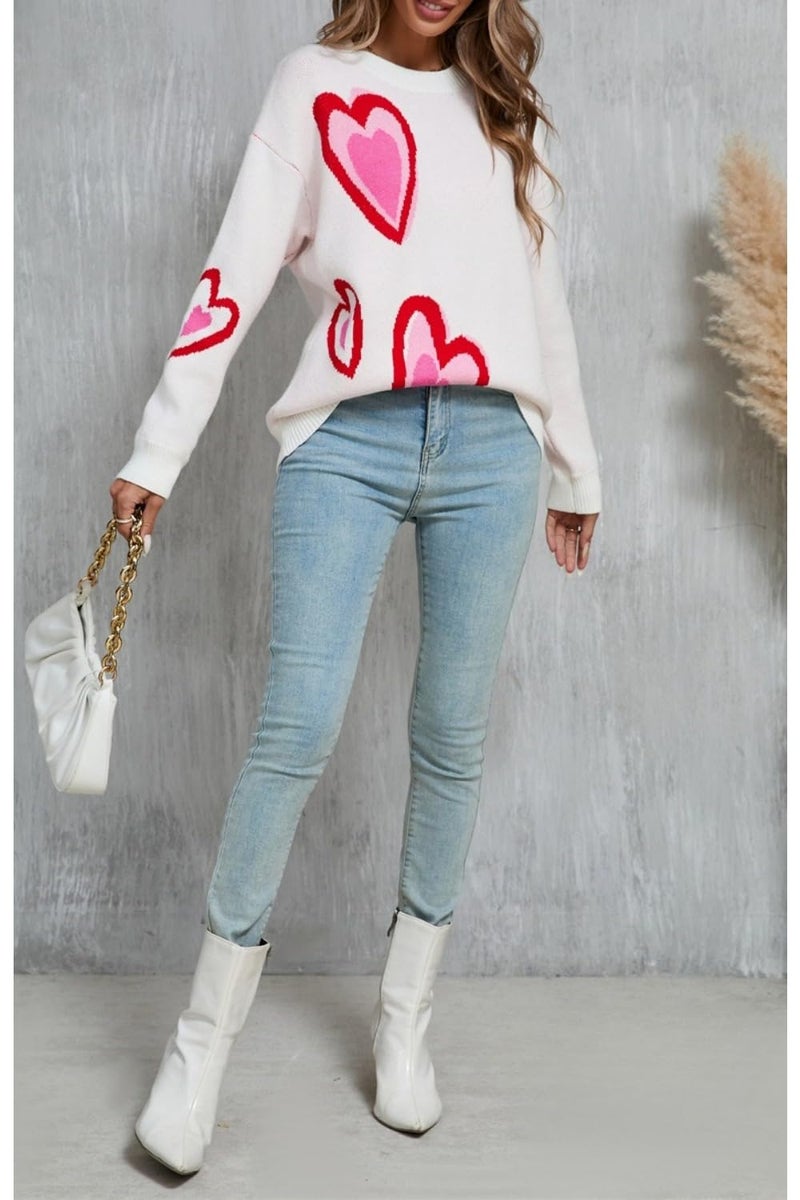 TYHOTULY Valentines Sweater for Women Oversized Heart Print Color Block Knitted Pullover Sweater Cute Love Graphic Tops 2026 (b Pink,Medium) - Image 5