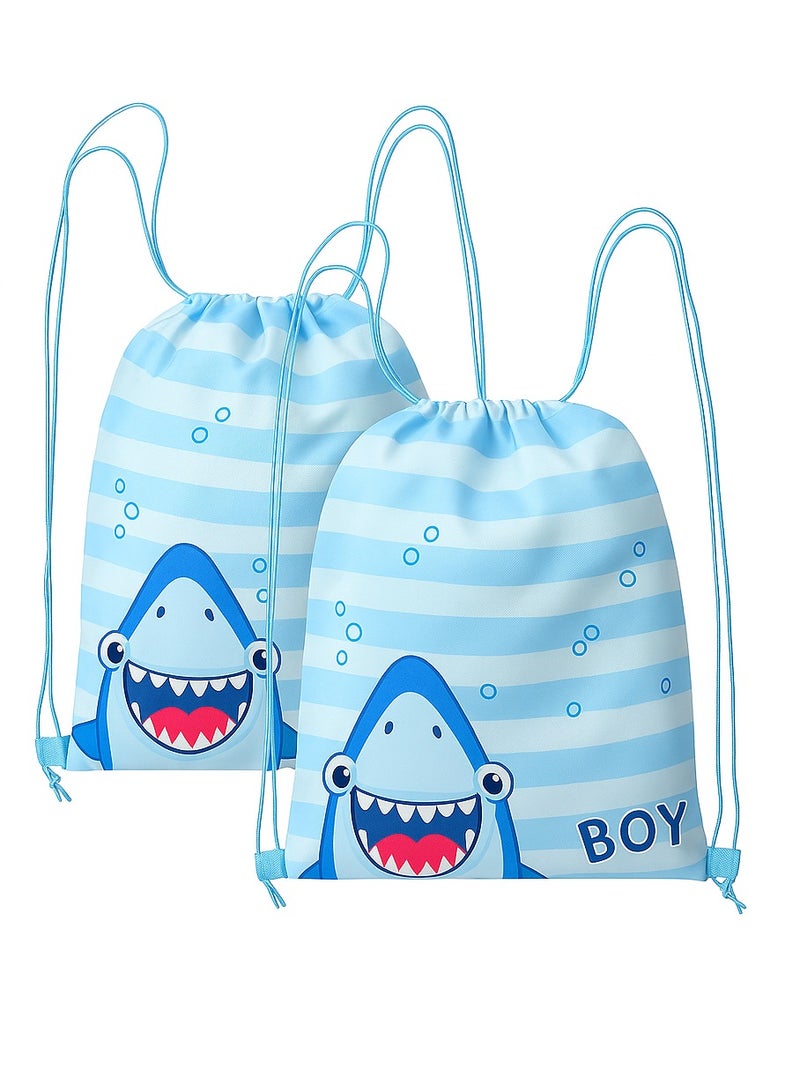 2PCS Kids Drawstring Backpack â€“ Waterproof Swim Bag 42Ã—33cm Lightweight Polyethylene Sports Bag for Boys Girls, Beach, Pool, Travel, Toiletries, School, Parties blue - Image 1