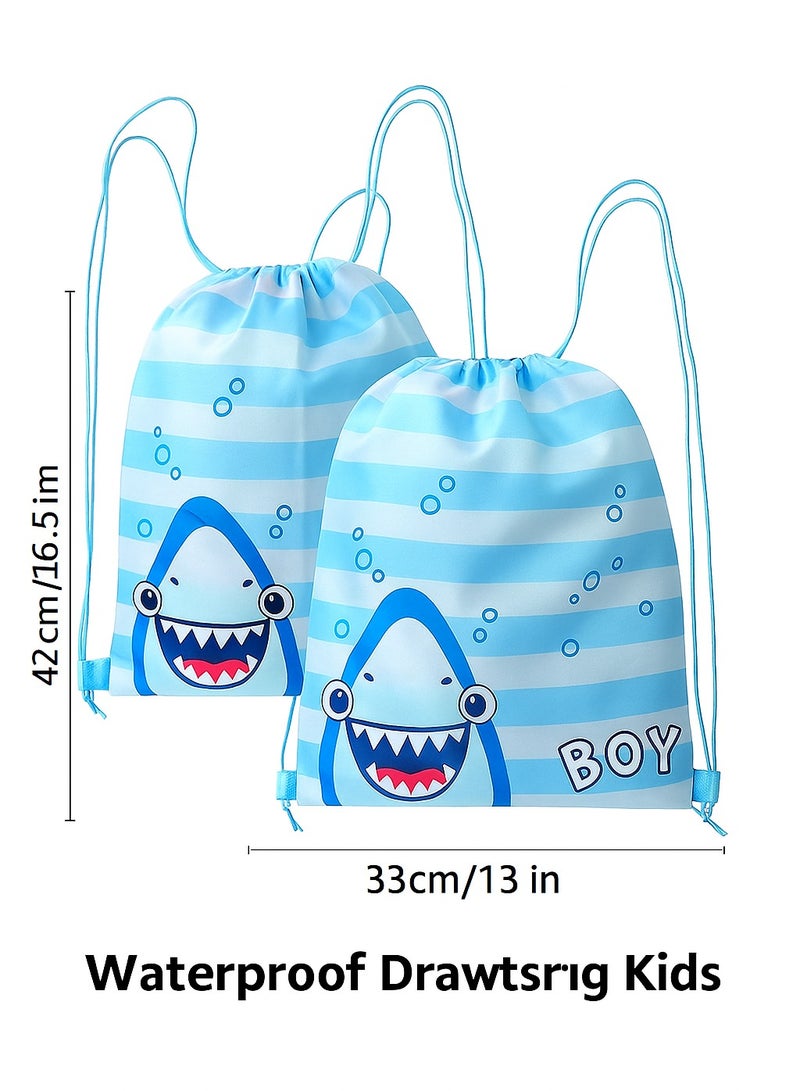2PCS Kids Drawstring Backpack â€“ Waterproof Swim Bag 42Ã—33cm Lightweight Polyethylene Sports Bag for Boys Girls, Beach, Pool, Travel, Toiletries, School, Parties blue - Image 2