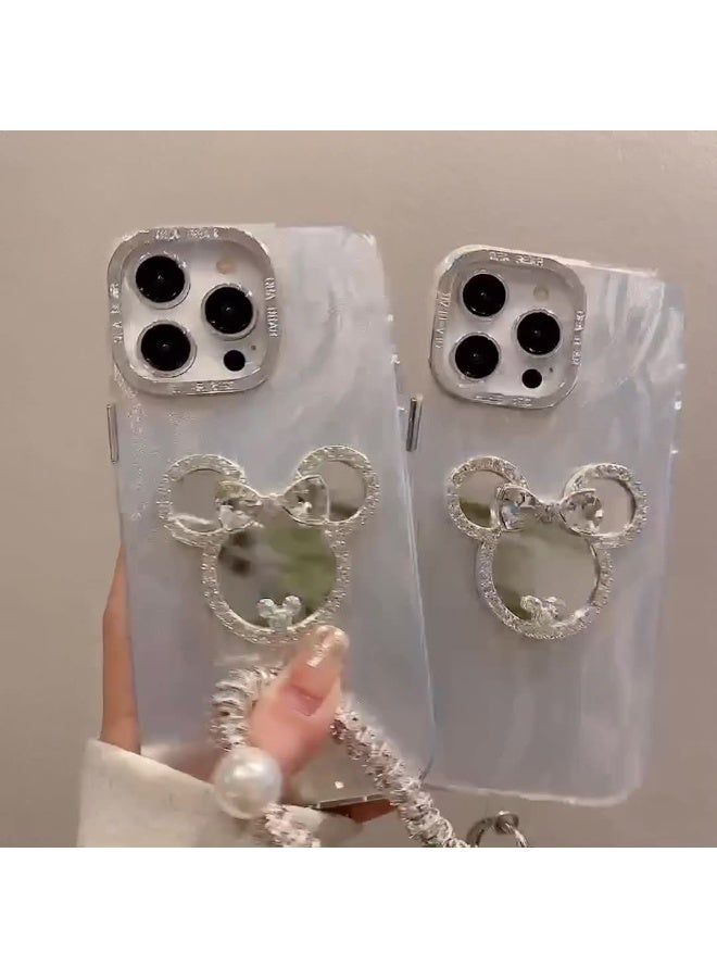 NIBEMINENT Mickey Mirror Protective TPU Case Cover For iPhone 16 Pro Max, Electroplated Frame Feather Yarn With Mickey Mirror Surface With Bracelet - Image 3