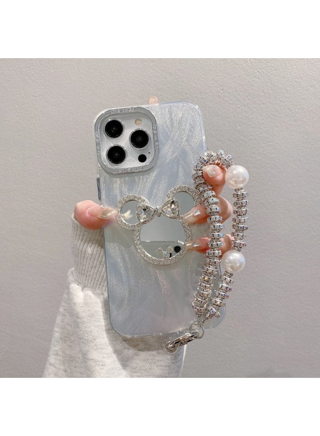 NIBEMINENT Mickey Mirror Protective TPU Case Cover For iPhone 16 Pro Max, Electroplated Frame Feather Yarn With Mickey Mirror Surface With Bracelet - Image 2