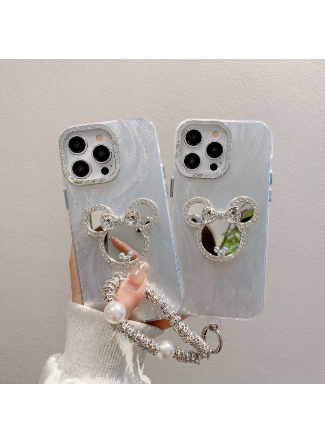 NIBEMINENT Mickey Mirror Protective TPU Case Cover For iPhone 16 Pro Max, Electroplated Frame Feather Yarn With Mickey Mirror Surface With Bracelet - Image 1