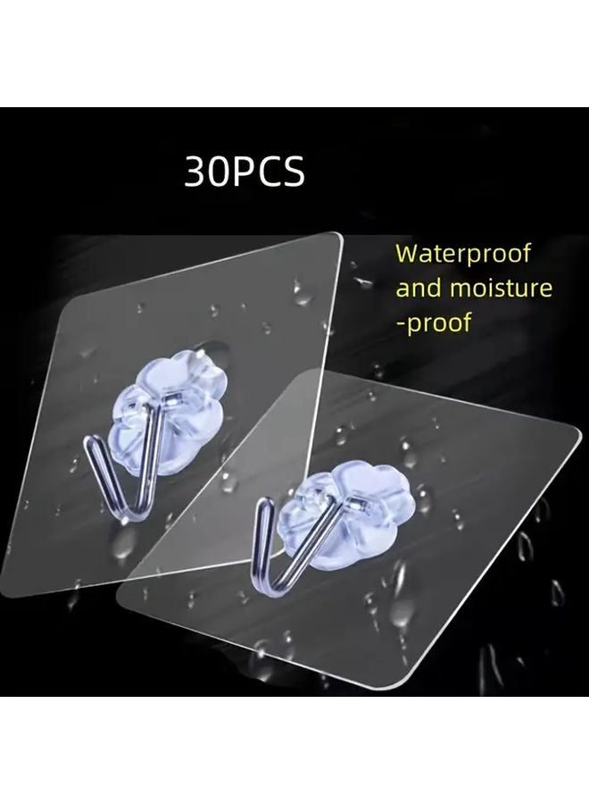 30pcs Waterproof Self Adhesive No Drill Wall Hooks Multi Purpose Utility Hooks - Image 1