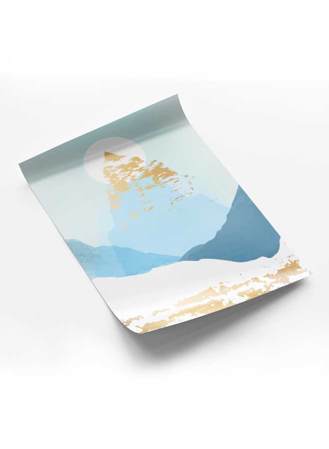 LOWHA Poster Painting Art With Four Separate Pieces Of Double-Sided Stickers Gold Mountain Abstract Sun Art For Home Bedroom Living Room And Office Decor - Image 1