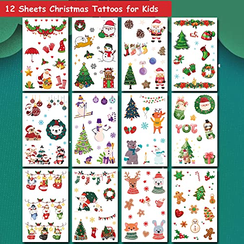 Hohamn Glitter Christmas Temporary Tattoos for Kids, 12 Sheets Glitter Christmas Holiday Tattoos for Boys Girls Xmas Party Gifts Crafts Decoration - Image 2