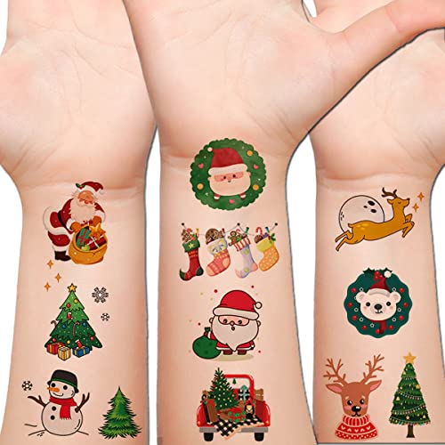 Hohamn Glitter Christmas Temporary Tattoos for Kids, 12 Sheets Glitter Christmas Holiday Tattoos for Boys Girls Xmas Party Gifts Crafts Decoration - Image 1