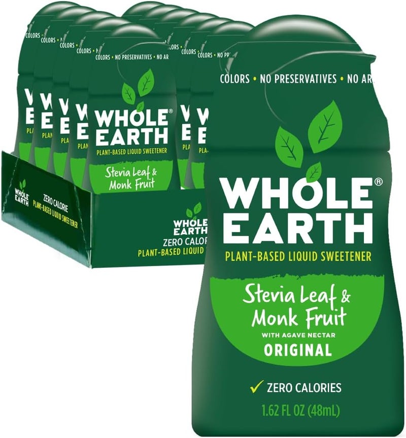 Whole Earth Stevia & Monk Fruit Liquid Sweetener, Original Flavor, 1.62 Fl Oz Squeeze Bottle (Pack of 12) - Image 1