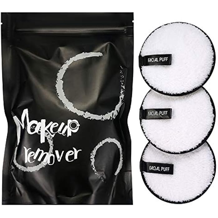 JewelryWe 3pcs Reusable Makeup Remover Pads Double-Side Washable Makeup Removal Cloth Facial and Skin Care Puff Sponge - Image 1