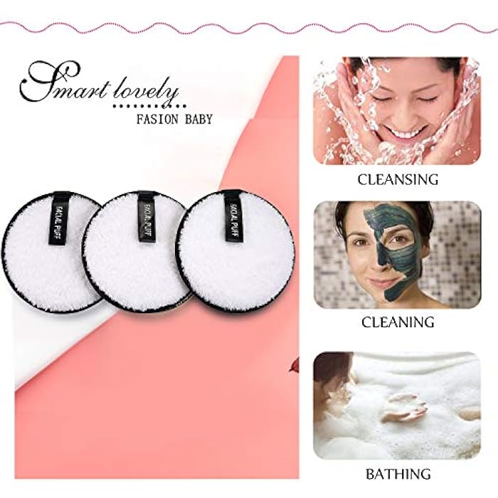 JewelryWe 3pcs Reusable Makeup Remover Pads Double-Side Washable Makeup Removal Cloth Facial and Skin Care Puff Sponge - Image 3