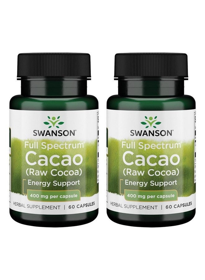 Swanson Full Spectrum Cacao (Raw Cocoa) - Herbal Supplement Promoting Mild Energy Support - Traditional Whole Fruit Formula - (60 Capsules, 400mg Each) (2 Pack)
