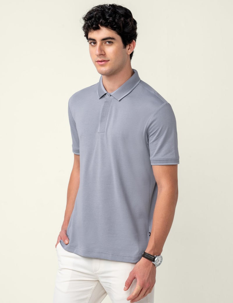 DAMENSCH All-Degree Solid Buttoned Polo T Shirt for Man, Pique Textured, Cotton, Thermoregulating Mens T Shirts with Collar, Recycled Fabric Tshirt Polo-Lilac Ash-XL - Image 4
