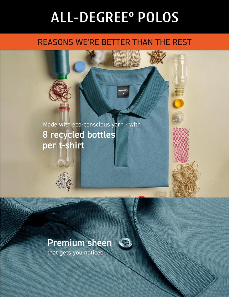 DAMENSCH All-Degree Solid Buttoned Polo T Shirt for Man, Pique Textured, Cotton, Thermoregulating Mens T Shirts with Collar, Recycled Fabric Tshirt Polo-Lilac Ash-XL - Image 3