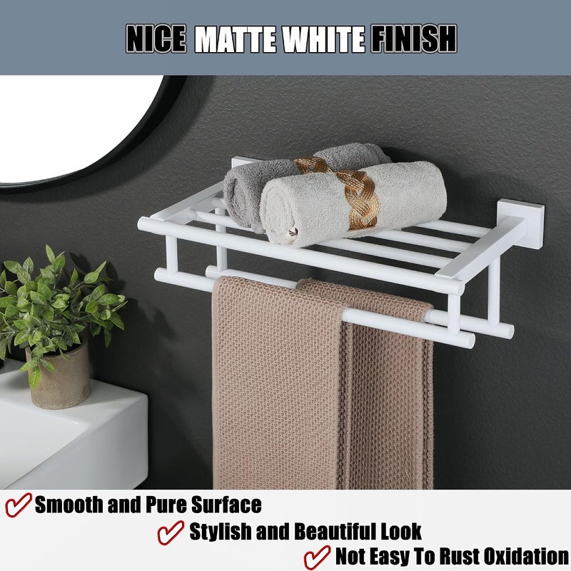 Alise Towel Rack,Towel Hanger Towel Shelf with Double Towel Bars for Bathroom Lavatory,16 Inch SUS 304 Stainless Steel Towel Holder Wall Mount,Matte White Finish - Image 4