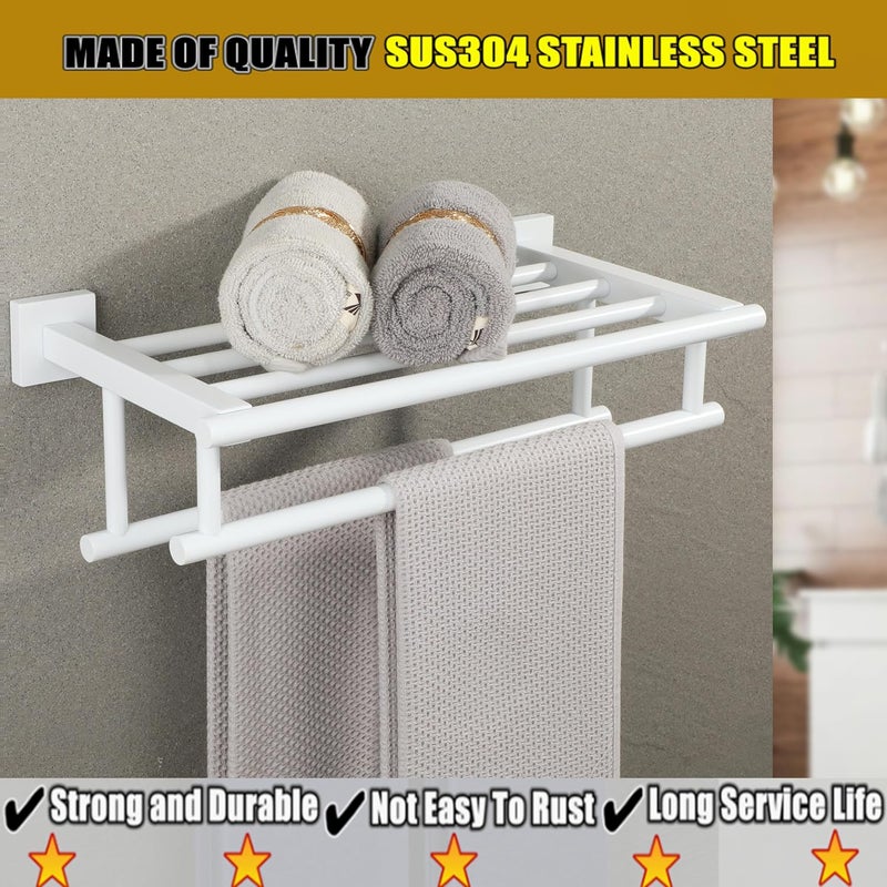 Alise Towel Rack,Towel Hanger Towel Shelf with Double Towel Bars for Bathroom Lavatory,16 Inch SUS 304 Stainless Steel Towel Holder Wall Mount,Matte White Finish - Image 2