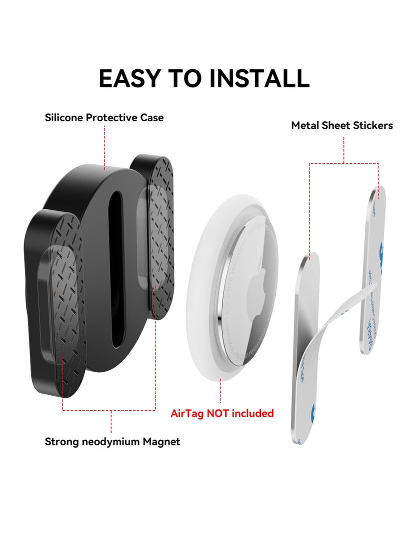 Excefore - 2 Pack Magnetic Silicone AirTag Holder with Strong Magnet and Ultra Adhesive Sticker for Apple AirTag Case, Anti-Lost Hidden Air Tag Mount for Car, Bike, Metal Surfaces, Black and Blue - Image 1