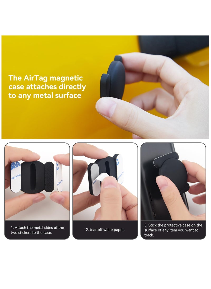Excefore - 2 Pack Magnetic Silicone AirTag Holder with Strong Magnet and Ultra Adhesive Sticker for Apple AirTag Case, Anti-Lost Hidden Air Tag Mount for Car, Bike, Metal Surfaces, Black and Blue - Image 1