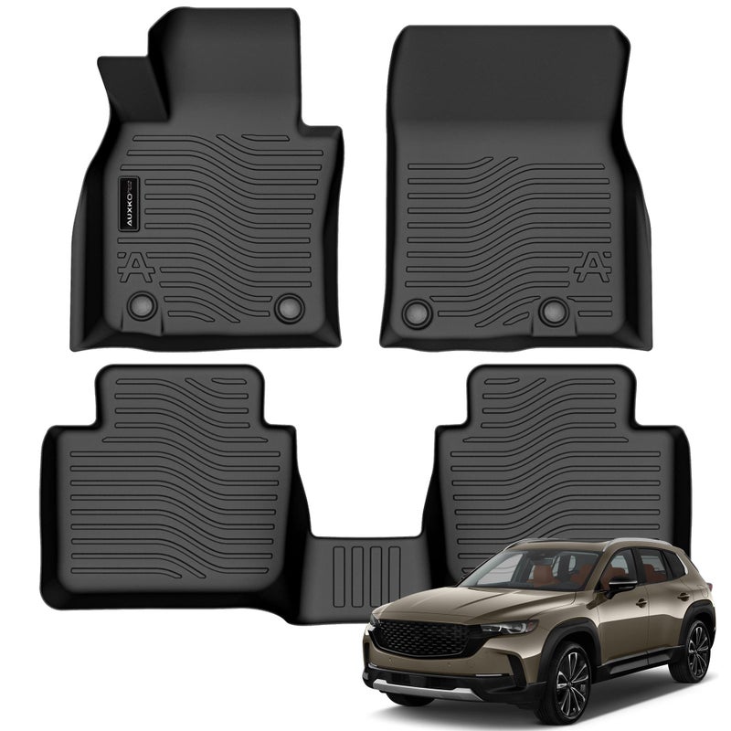 Auxko All Weather Floor Mats Fits for Mazda CX50 2023 2024 2025 Not for Hybrid TPE Rubber Liners CX50 Accessories All Season Guard Odorless AntiSlip Mats for 1st 2nd Row Black