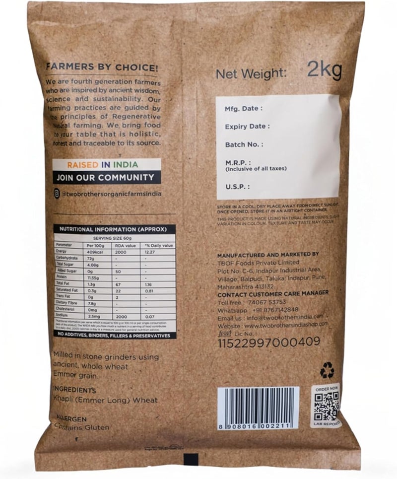 Two Brothers Organic Khapli Wheat Flour - 2 kg - Image 2