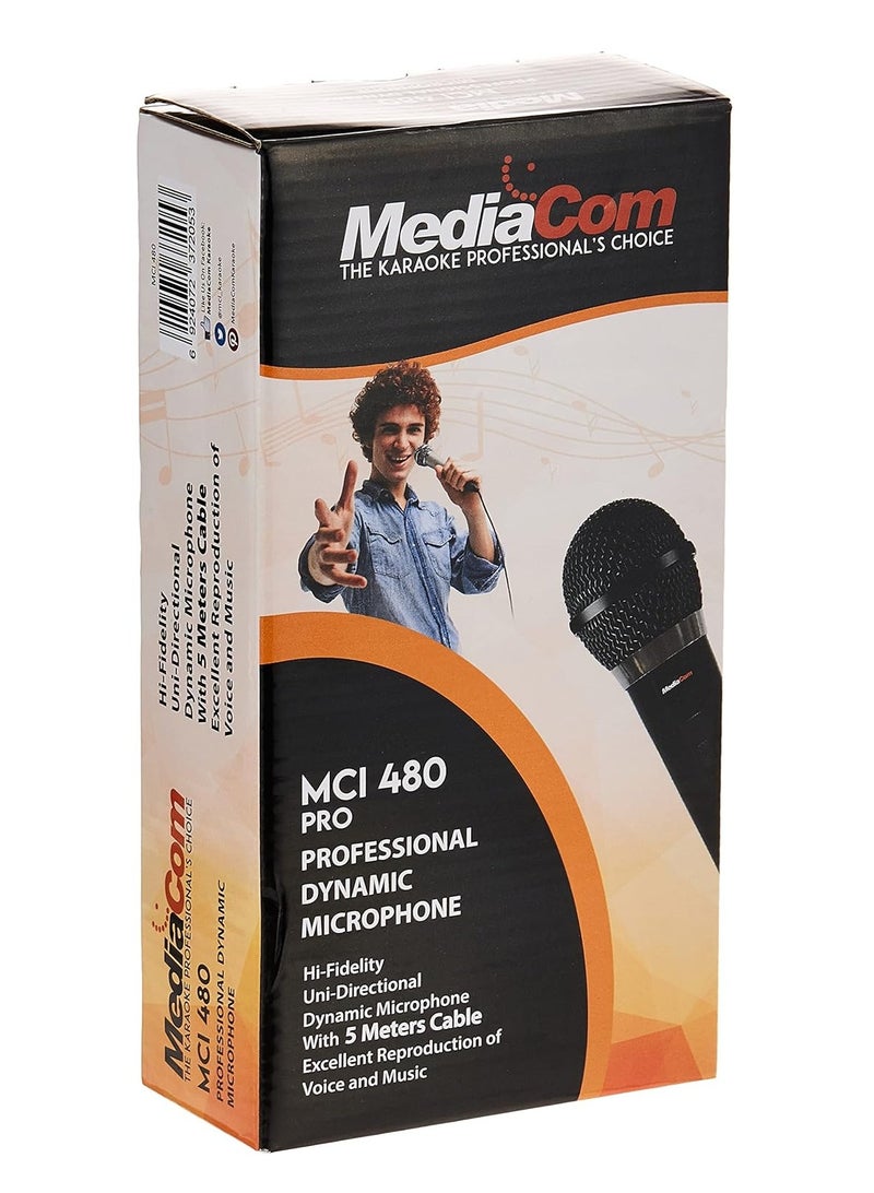 MediaCom Professional Corded Microphone with High-Fidelity Audio, Uni-Directional Dynamic Design, 3-Meter Cable for Clear Voice and Music Reproduction MCI 480 PRO Black - Image 5