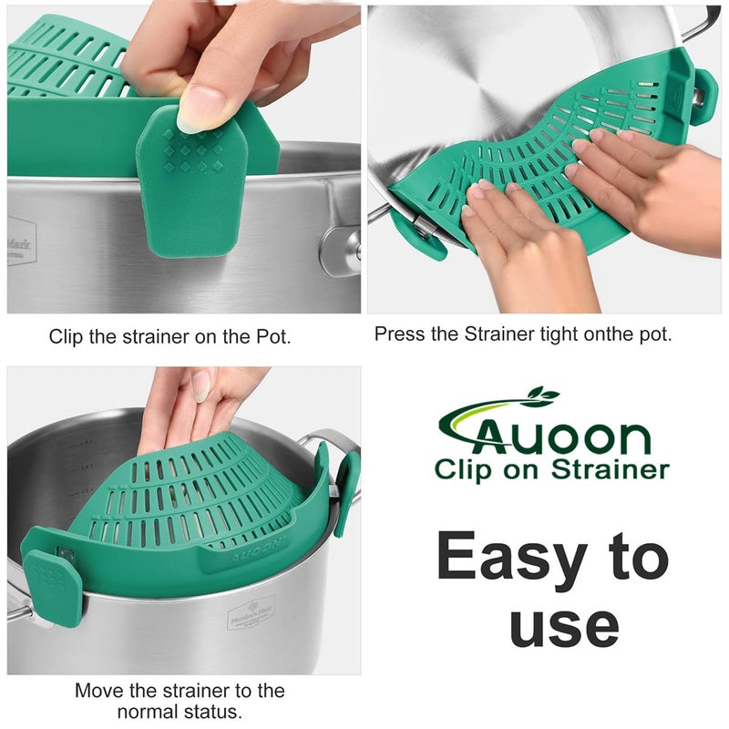 Auoon Oversized Pot Strainer Clip On Silicone - Family-Style Design Pasta Strainer Heat Resistant Kitchen Colander For Spaghetti And Noodles | Dishwasher Safe - Image 4