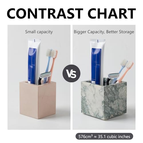 MULWR Real Luxurious Natural Marble Toothbrush Holder & Makeup Brush Organizer & Pen Holder for Desk,3.93inch Square Marble Utensil Holder Non-Ceramic/Non-Resin （Cyan Green） - Image 3