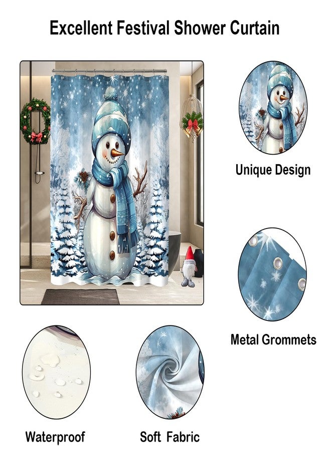 YOSTEV Christmas Shower Curtains for Bathroom, Blue Snowman Christmas Tree Pine Bathroom Curtain Decoration, Kids Winter Holiday Shower Curtain, Xmas Pine Fabric Cloth Bath Curtain 72x72 Inch - Image 3