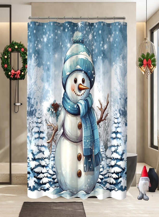YOSTEV Christmas Shower Curtains for Bathroom, Blue Snowman Christmas Tree Pine Bathroom Curtain Decoration, Kids Winter Holiday Shower Curtain, Xmas Pine Fabric Cloth Bath Curtain 72x72 Inch - Image 2
