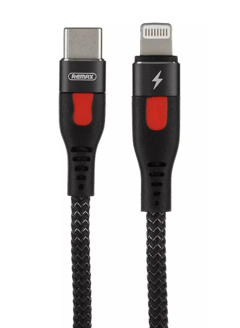 ريماكس كابل شحن سريع من REMAX RC-188i Lesu Pro بطول 1 متر، من النوع C إلى 8 دبابيس، مضفر من سبائك الألومنيوم، مزود بـ PD20W (أسود) - Image 1