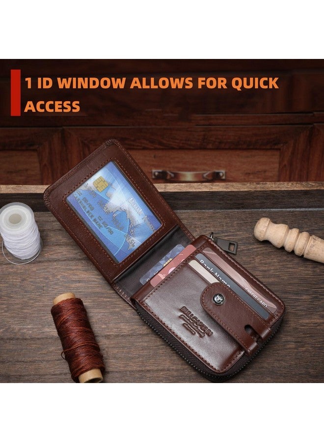 BULLCAPTAIN Genuine Leather Men's Wallet with Zipper Vintage RFID Blocking Large Capacity Wallet for Men with 14 Credit Card Slots and 1 ID Window, Brown - Image 3