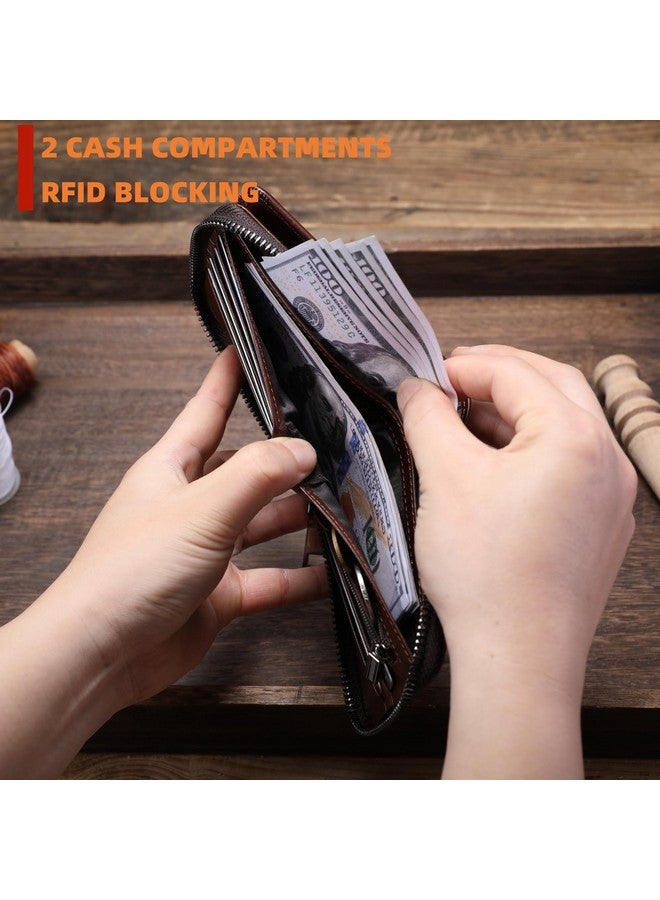 BULLCAPTAIN Genuine Leather Men's Wallet with Zipper Vintage RFID Blocking Large Capacity Wallet for Men with 14 Credit Card Slots and 1 ID Window, Brown - Image 5