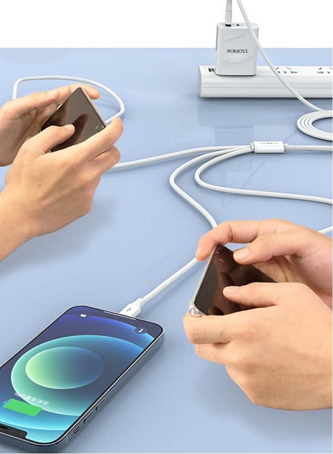 ROMOSS CB251V 3 in 1 Charge and Data Cable Lightning, Type-C and Micro USB Fast Charge Cable 3.5A White - Image 2