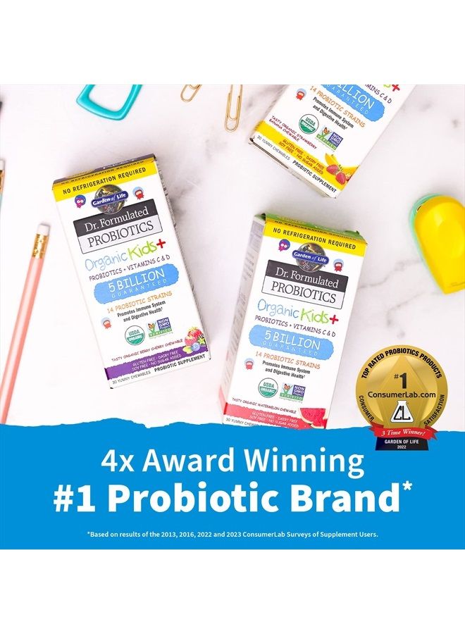 Garden of Life Dr. Formulated Probiotics Organic Kids+ Plus Vitamin C & D - Berry Cherry - Gluten, Dairy & Soy Free Immune & Digestive Health Supplement, No Added Sugar, 30 Chewables (Shelf Stable)  - Image 2