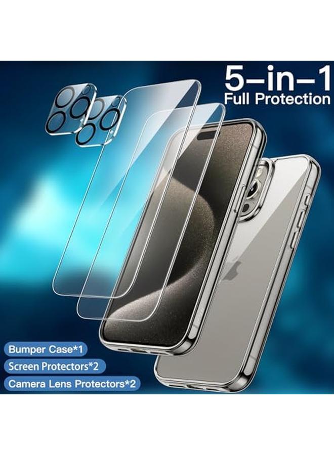 جي تيك جراب 5 في 1 لهاتف Iphone 15 Pro Max مقاس 6.7 بوصة مع قطعتين من واقي الشاشة الزجاجي المقوى وواقي عدسة الكاميرا، غطاء هاتف مضاد للصدمات غير قابل للاصفرار من التيتانيوم الطبيعي - Image 3
