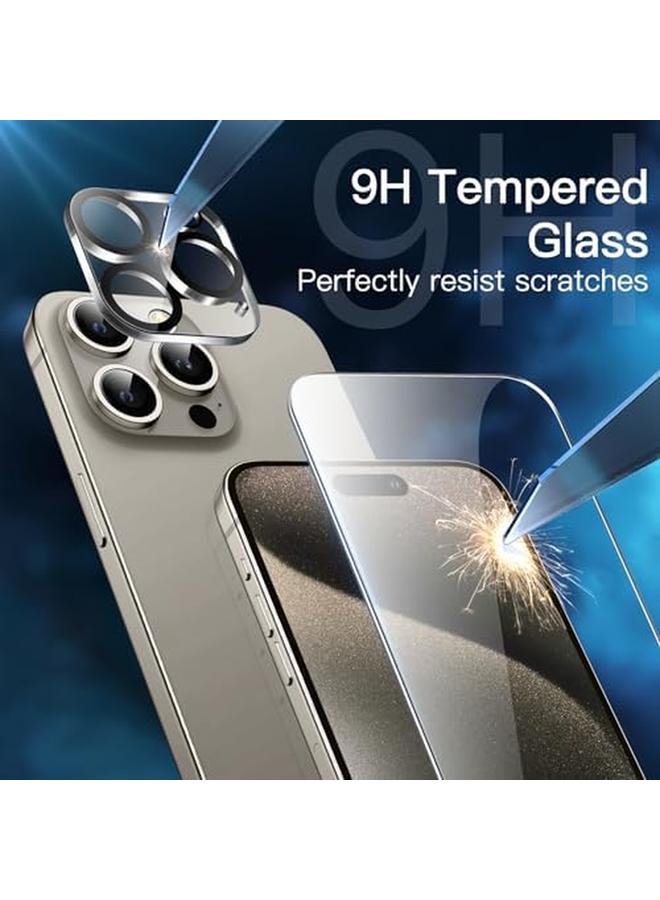 جي تيك جراب 5 في 1 لهاتف Iphone 15 Pro Max مقاس 6.7 بوصة مع قطعتين من واقي الشاشة الزجاجي المقوى وواقي عدسة الكاميرا، غطاء هاتف مضاد للصدمات غير قابل للاصفرار من التيتانيوم الطبيعي - Image 5