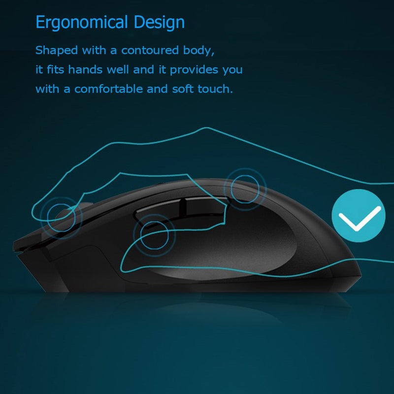 Granvela Noiseless Wireless Mouse,Forter i720 Ergonomic Silent Mouse for Gaming and General Use - 2 Side Buttons - Black - Image 4