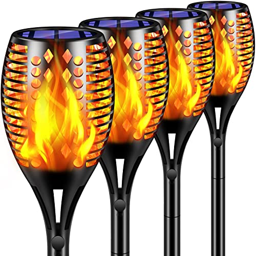 TomCare Solar Lights, 43" Waterproof Flickering Flames 96 LED Torches Outdoor Landscape Decoration Lighting Auto On/Off Pathway Lights for Garden Patio Yard Christmas, Black(4) - Image 1
