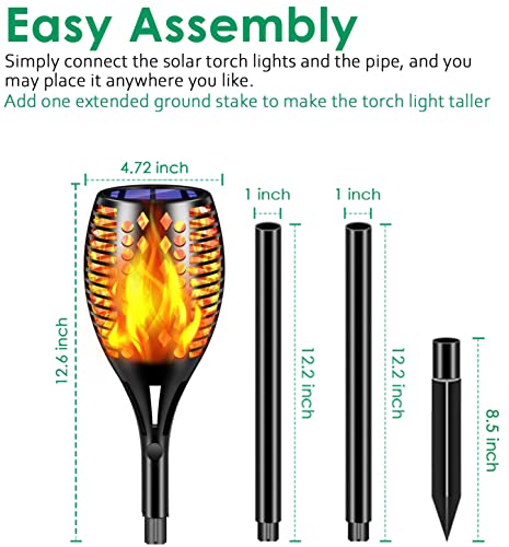 TomCare Solar Lights, 43" Waterproof Flickering Flames 96 LED Torches Outdoor Landscape Decoration Lighting Auto On/Off Pathway Lights for Garden Patio Yard Christmas, Black(4) - Image 4