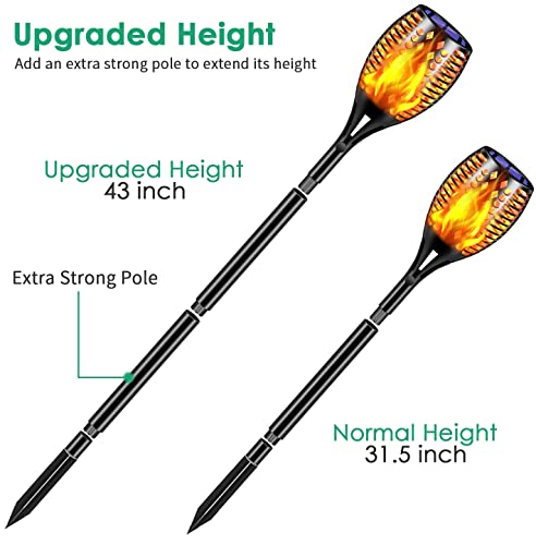 TomCare Solar Lights, 43" Waterproof Flickering Flames 96 LED Torches Outdoor Landscape Decoration Lighting Auto On/Off Pathway Lights for Garden Patio Yard Christmas, Black(4) - Image 3