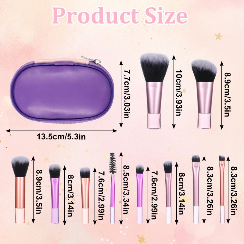 EupHHonycs Mini Travel Makeup Brush Set With Pouch, 10 Pcs Portable Full Complete Function Cosmetic Kit Short Makeup Brush Small Travel Essentials for Women Girls Brushes Blush Powder Eye Shadow (Colorful) - Image 2