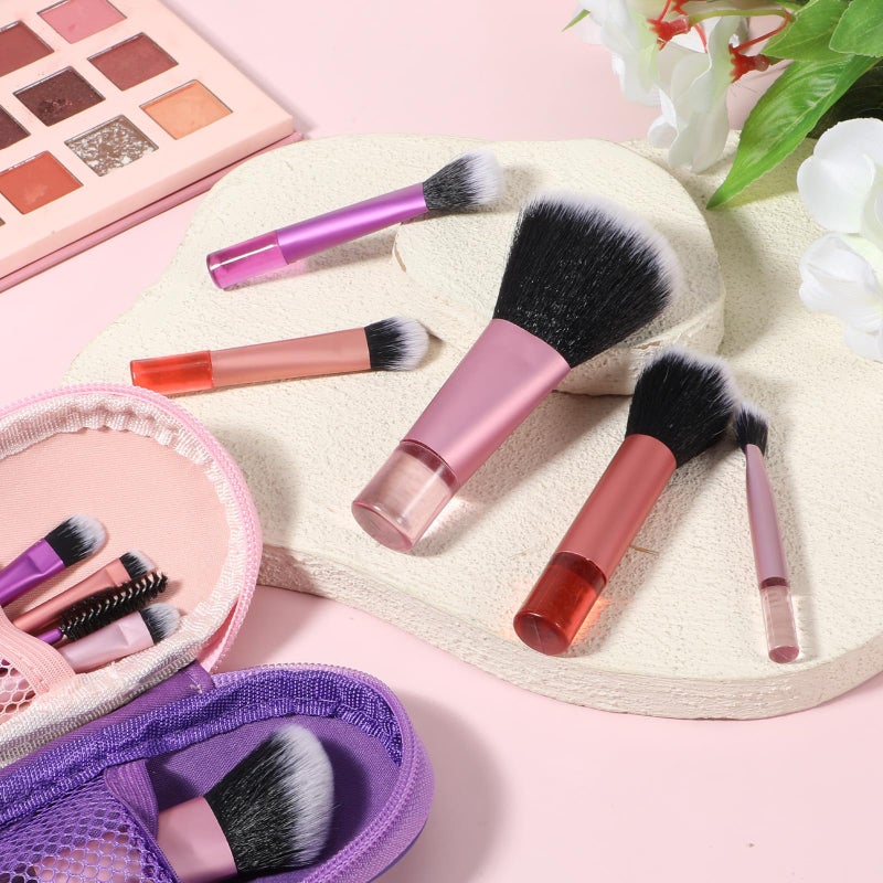 EupHHonycs Mini Travel Makeup Brush Set With Pouch, 10 Pcs Portable Full Complete Function Cosmetic Kit Short Makeup Brush Small Travel Essentials for Women Girls Brushes Blush Powder Eye Shadow (Colorful) - Image 5
