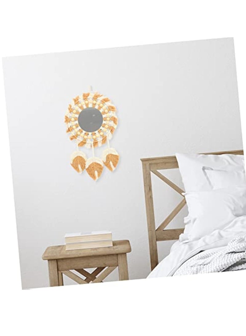 Arabest مرآة حائط زخرفية مصنوعة يدويًا برباط قطن للديكور المنزلي، زخرفة مرآة بأسلوب بوهيمي، (بني) - Image 5