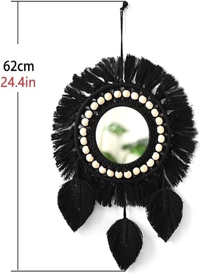 Arabest مرآة حائط زخرفية مصنوعة يدويًا برباط قطن للديكور المنزلي، زخرفة مرآة بأسلوب بوهيمي، (بني) - Image 4